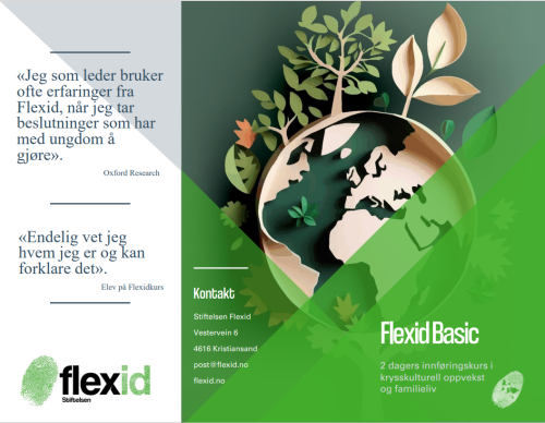 Forside av brosjyren til flexid, med sitater fra elever og deltakere.